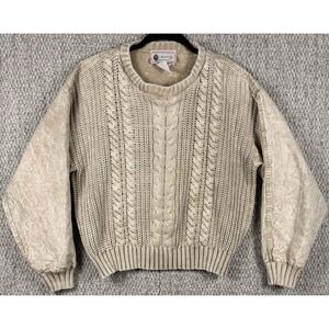 Vintage 90s Organically Grown Cable Knit Sweater Cropped Canvas Sleeve Unique